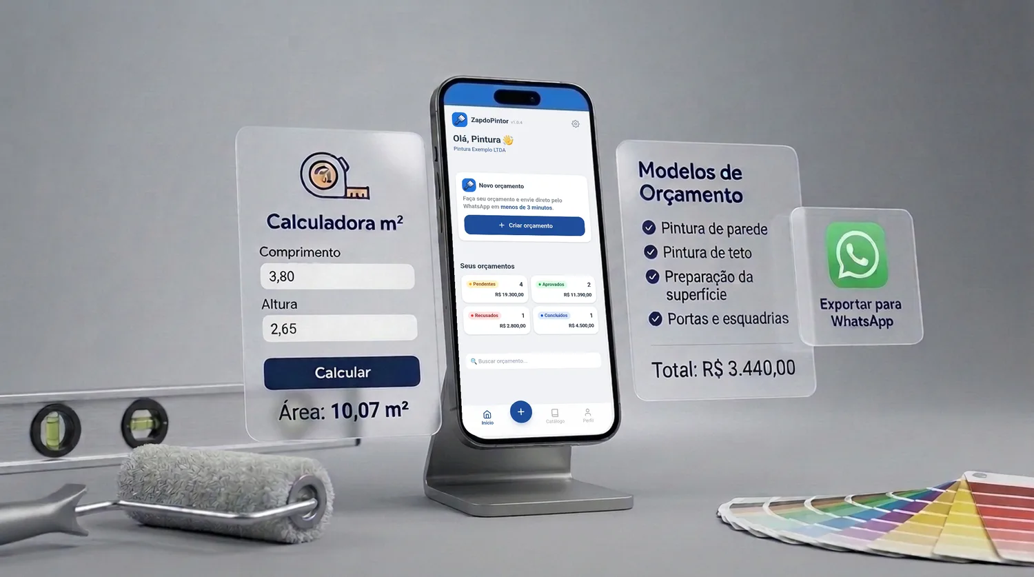 ZapdoPintor: calculadora, modelos de orçamento e exportação para WhatsApp